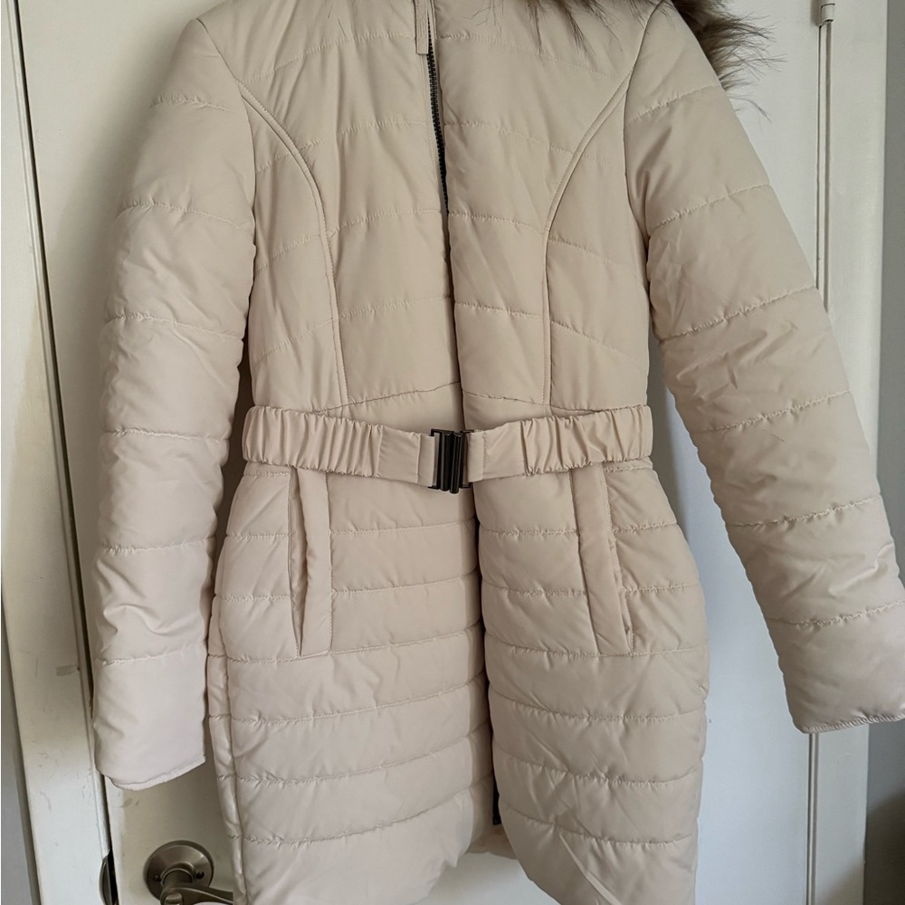 Maralyn & Me Beige Puffer Jacket with Belt